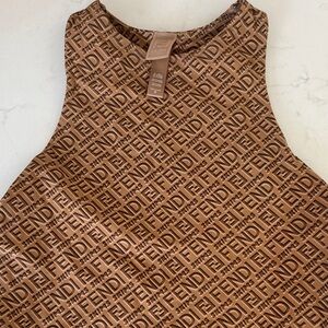 Fendi by Skims Brown Logo-Embossed Scoop Neck Bodysuit